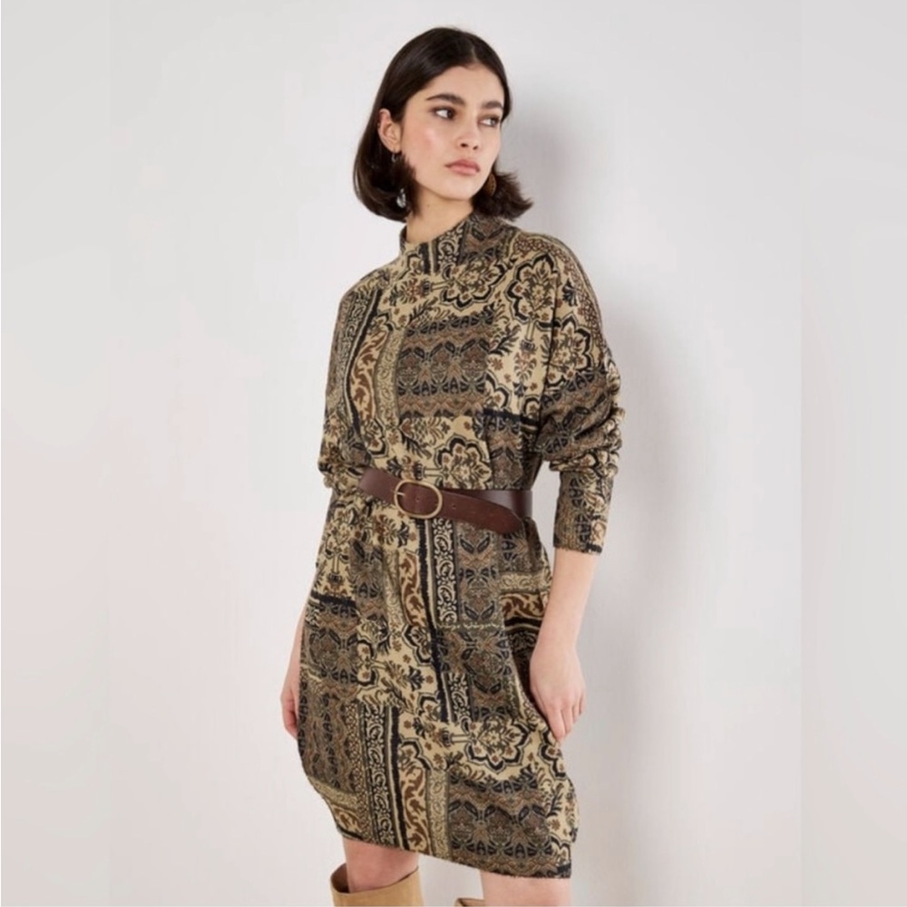 Apricot Green Patch Ikat Print Oversized Jumper Dress size medium